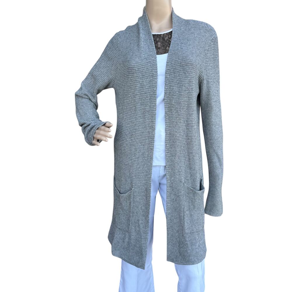 CYRUS Gray Longline Duster Open Front Cardigan Sweater Pockets Womens Size M